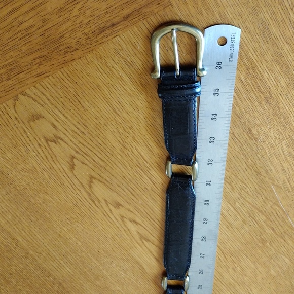 Fossil Black Leather Belt with Brass Color Links - Picture 6 of 7